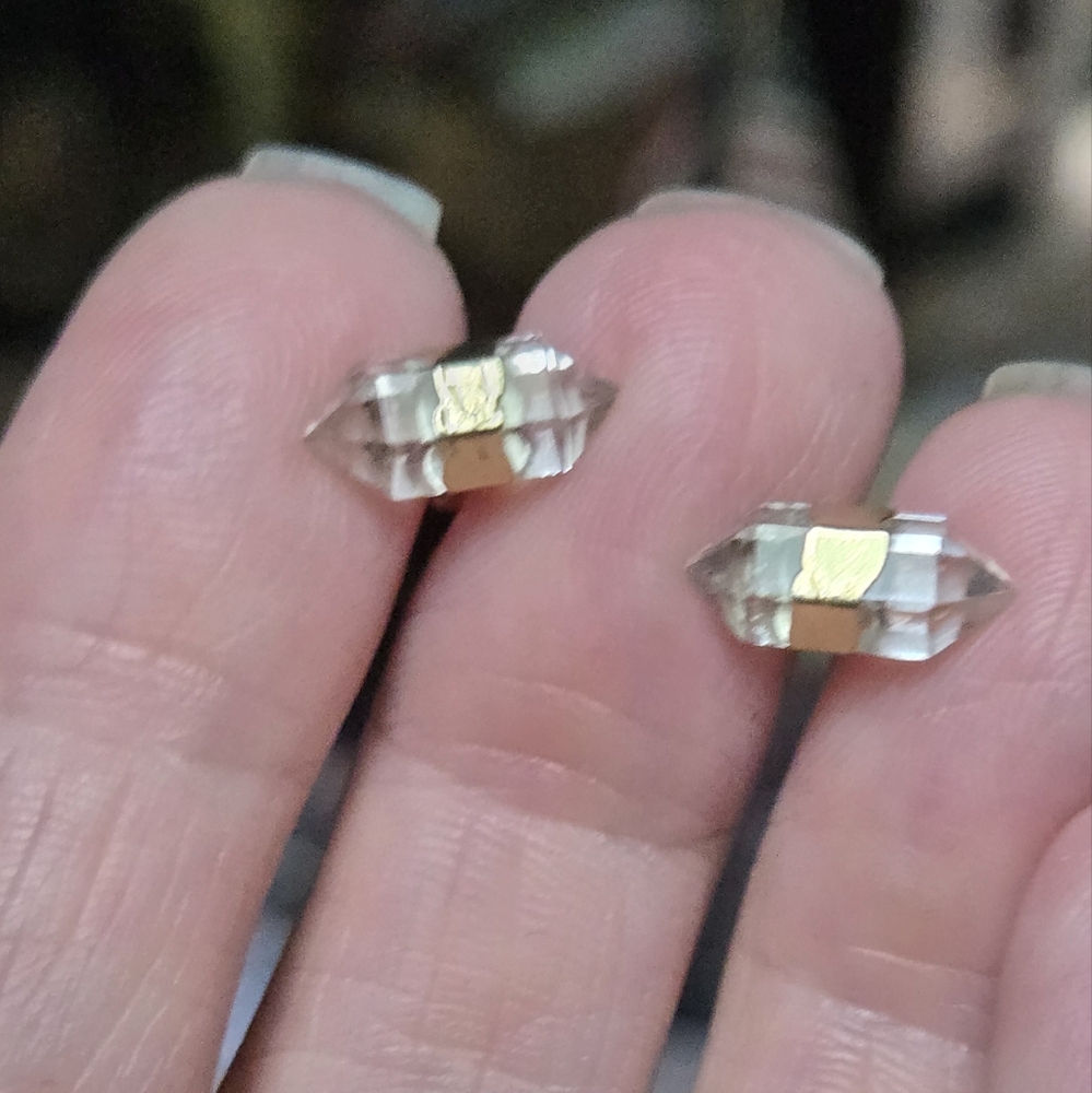 Quarts natural crystal gemstone gold & sterling earrings - Picture 7 of 7